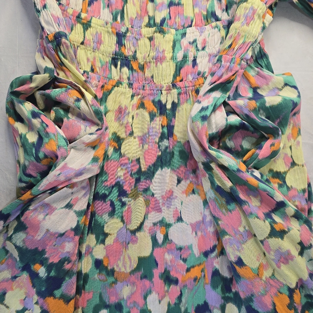 Gap Smocked Waist Dress Puff Sleeve Floral Multicolor Above Knee 2XL - Picture 7 of 10